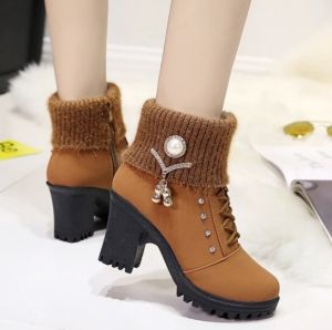 Купить Жіночі зимові хутряні водонепроникні чоботи на каблуці
