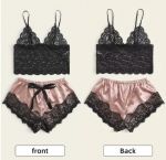 Сексуальна жіноча мереживна піжама топ із низьким вирізом і шовковисті шорти Ice